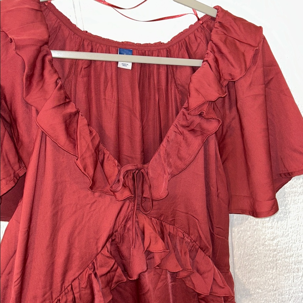 Old Navy Satin Ruffle Mini Dress Red - Picture 3 of 6